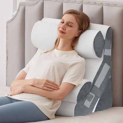 MEGCXIT 3PCS Bed Wedge Pillow for Headboard, Adjustable Wedge Pillow for Sleep Apnea, 23” Wide Triangle Pillow Wedge Set for After Surgery, Acid Reflux Relief, Snoring, Neck&Back Support, White/Grey