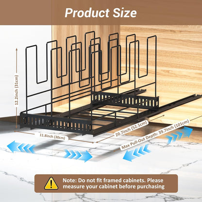 Housolution Pull Out Baking Tray and Cookie Sheet Cutting Board Organizer | 13"-22" Expandable, 21.5" Deep, 8 Adjustable Dividers, Sliding Rail Design, Sturdy Metal Structure, Adhesive/Screw Fixing