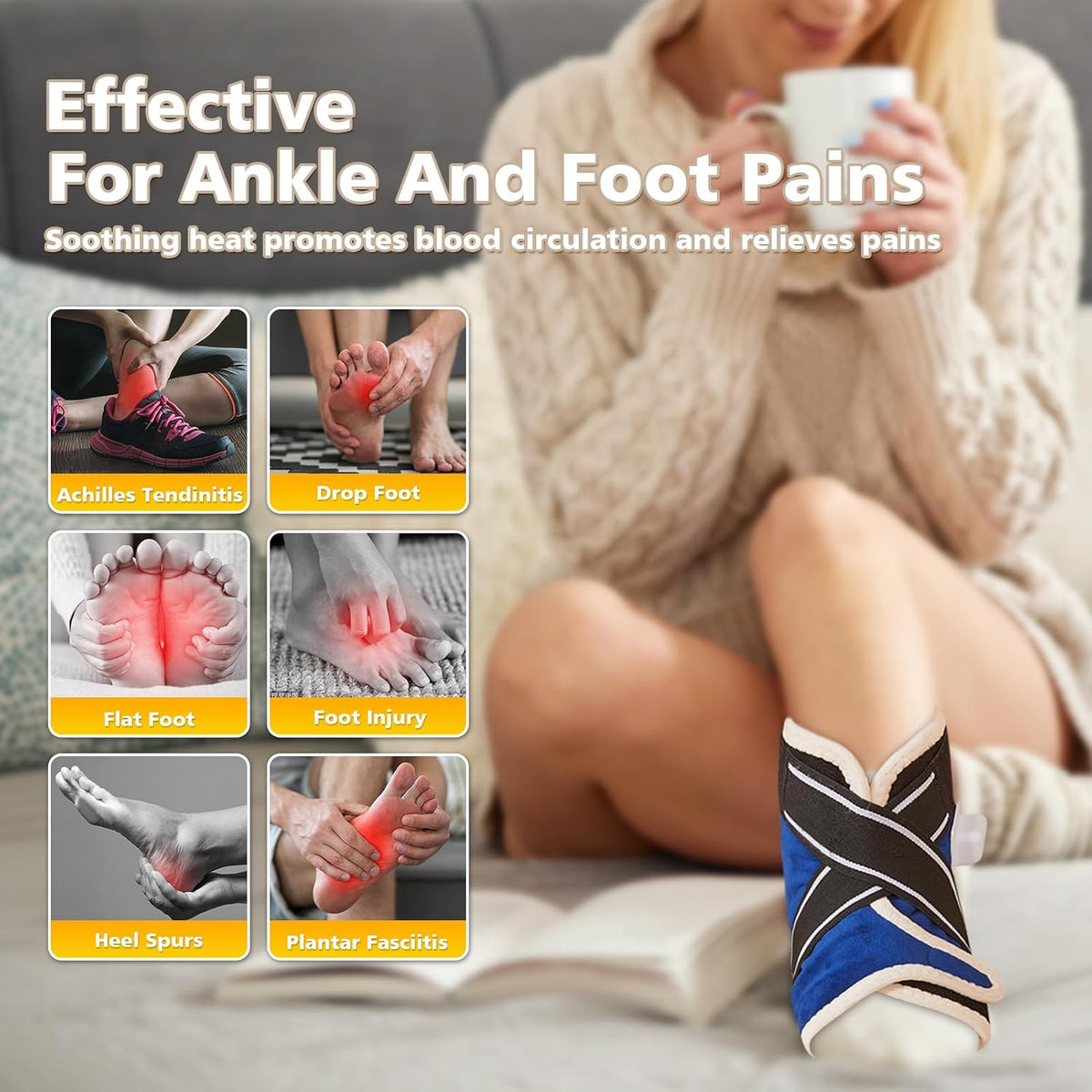 JOBYNA Ankle/Toe/Foot Warmer | Full Coverage Heated Foot Wrap |86-158℉ Continuous Setting| 10-90min Timer| Electric Heating Pad for Plantar Fasciitis Relief, Neuropathy Pain Relief for Foot(1 Pack)