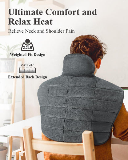Heating Pad for Neck and Shoulders and Back Weighted,24x23In,Silver Grey | Electric Heated Wrap for Daily Relaxation, 6 Heat Settings, 4 Auto-Off Timers, Large Heat Pad for Women Men,Birthday Gift