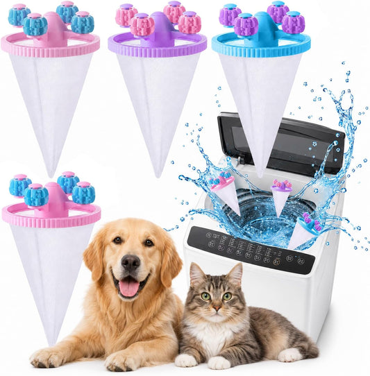 Pet Hair Remover for Laundry, 4-Pack Reusable Lint Roller Balls, Washer Pet Hair Catcher for Dog & Cat Hair, Sticky Lint Collector for All Washers, Laundry Helper for Pet Owners