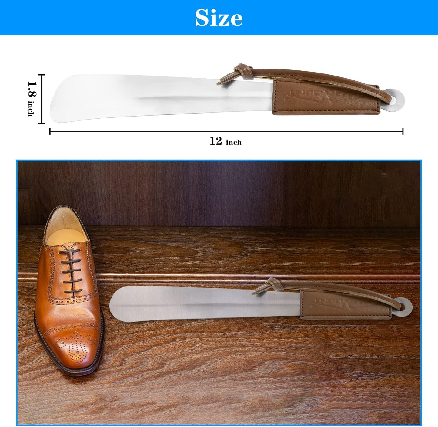 Metal Shoe Horn - 12 Inch Long Shoe Horns for Senior, Men, Women, Kids, Stainless Steel Shoehorn with Handle (Durable, Upgraded 2mm Thick) | Men, Women, Kids, Stainless Steel Shoehorn with Handle (Durable, Upgraded 2mm Thick)