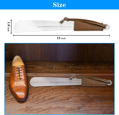 Metal Shoe Horn - 12 Inch Long Shoe Horns for Senior, Men, Women, Kids, Stainless Steel Shoehorn with Handle (Durable, Upgraded 2mm Thick) | Men, Women, Kids, Stainless Steel Shoehorn with Handle (Durable, Upgraded 2mm Thick)