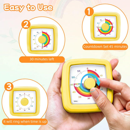 Visual Timer for Kids 60 Minute Countdown Clock – Silent Cube Timer with Rainbow Cloud Design, Plastic Kids Visual Timer, Toddler Timers for Classroom Home Kitchen Study Tools, Green