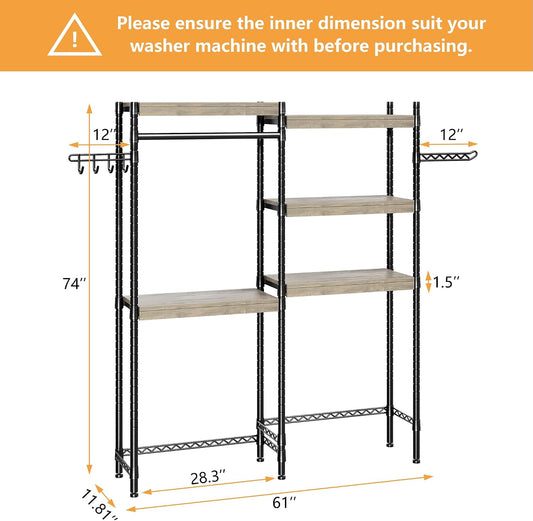 IDEALHOUSE Laundry Room Organization and Storage,5 Tier Wood Over The Washer and Dryer Storage Shelf with Drying Clothes Racks,Space Saver Heavy Duty Bathroom Laundry Shelf for Home Storage and Decor