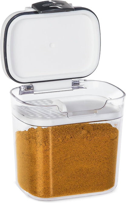 ProKeeper Mini Spice & Herb Storage Container – 1.5 Cups, Airtight, Clear Plastic for Baking Soda, Powder, and Snacks | Includes Removable Leveler and Sliding Dusting Screen, Ideal for Spices, Herbs, or Small Snacks, BPA-Free and Dishwasher Safe
