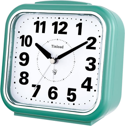 Tinload 5.5" Large No Ticking Analog Alarm Clock,Silent Readable for Seniors,Easy to Set,Gradual Rise Alarm,Big Numbers,Gentle Wake,Snooze, Lighted on Demand,Battery Operated,Black