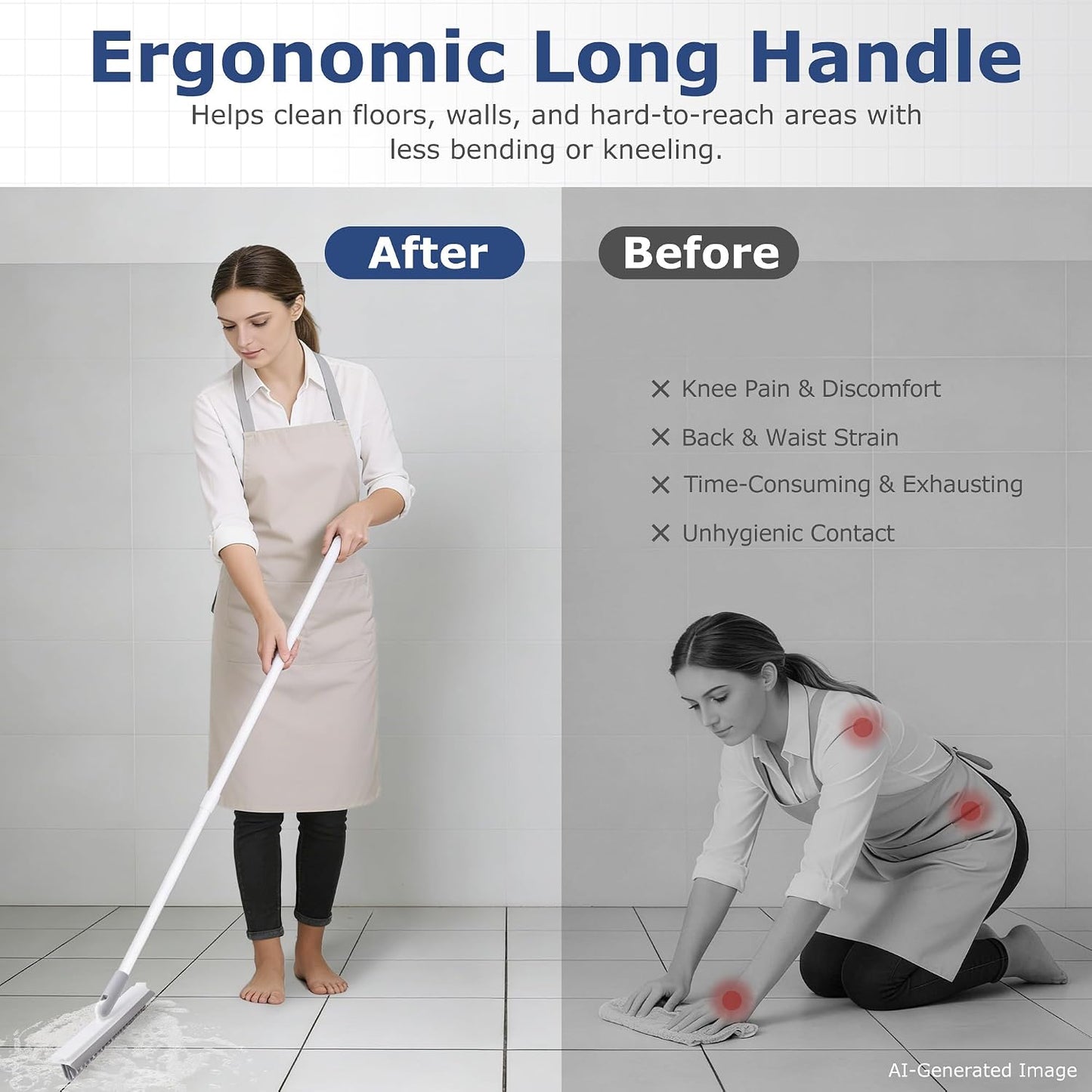 IVYROLL Grout Brush with Long Handle, Grout Cleaner Brush for Tile Floors | Stiff Bristles for Crevice, Tile Line, Shower, Kitchen, Bathroom