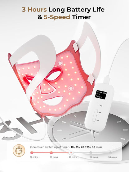 Red Light Therapy Mask with Cooling Gel Pack, 7-Color NIR 850nm LED Face Mask, LED Light Therapy Mask (E106A) with Rechargeable Remote - 180 Mins Use, Red Light Mask Home Travel Gift, Black