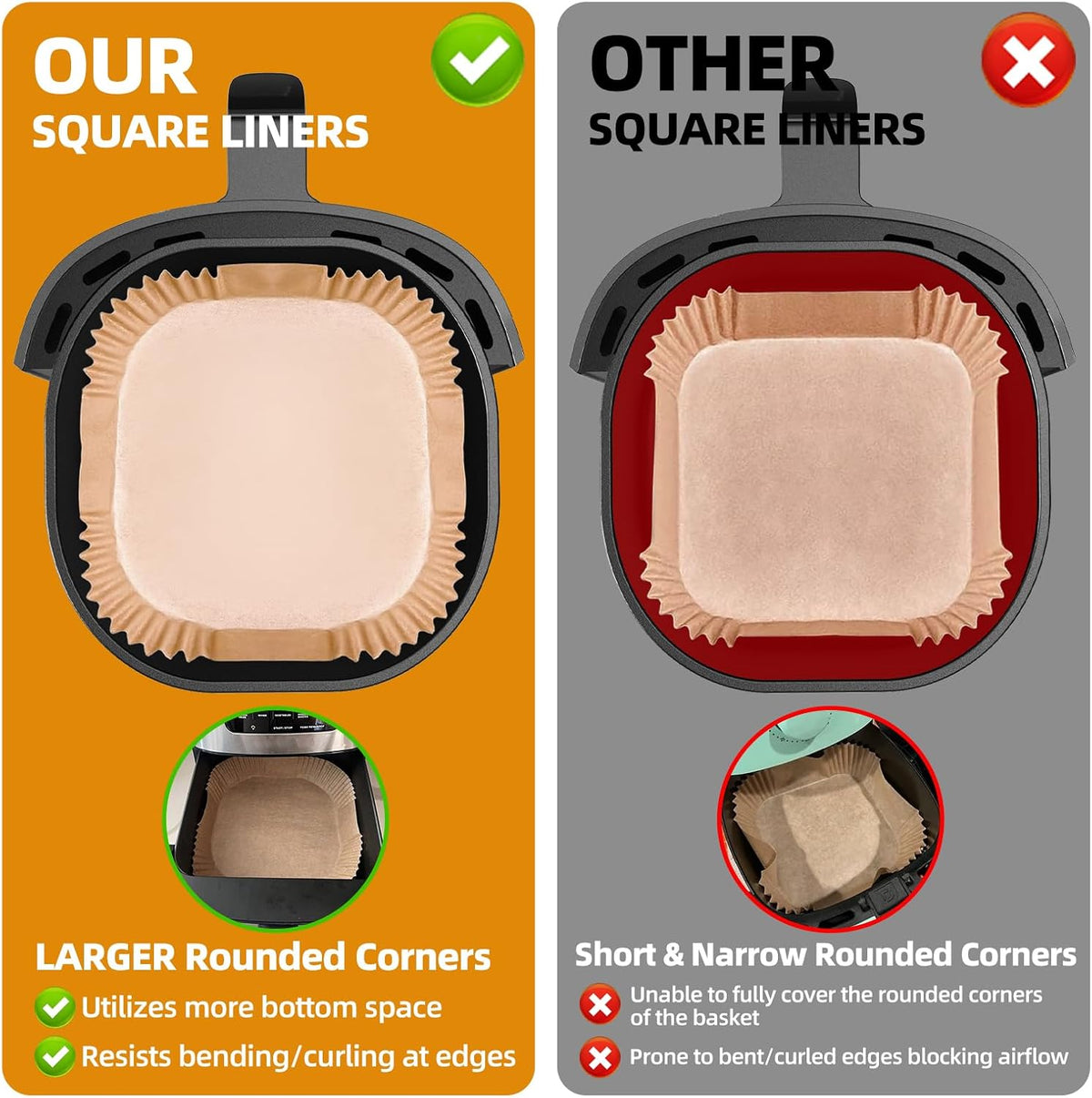 HONYAO Air Fryer Paper Liners for Dual Zone Airfryer, 8.1x5.5 inch