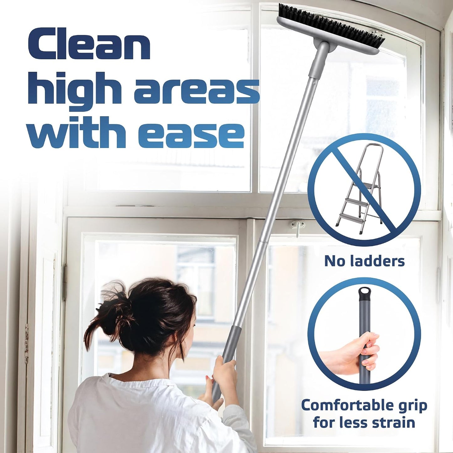 Grout Scrub Brush with Long Handle, 50'' Tile Grout Scrubber, V-Shape Crevice Cleaning Brush for Hard to Reach Areas, 180° Rotation Grout Cleaner for Tile Floors, Baseboards and Corners
