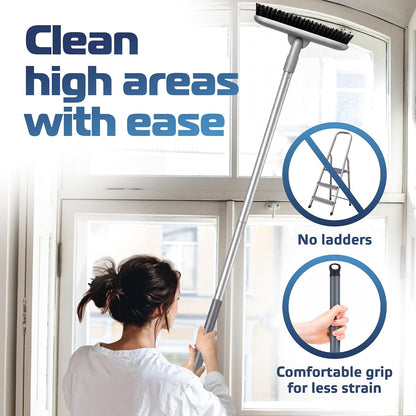 Grout Scrub Brush with Long Handle, 50'' Tile Grout Scrubber, V-Shape Crevice Cleaning Brush for Hard to Reach Areas, 180° Rotation Grout Cleaner for Tile Floors, Baseboards and Corners