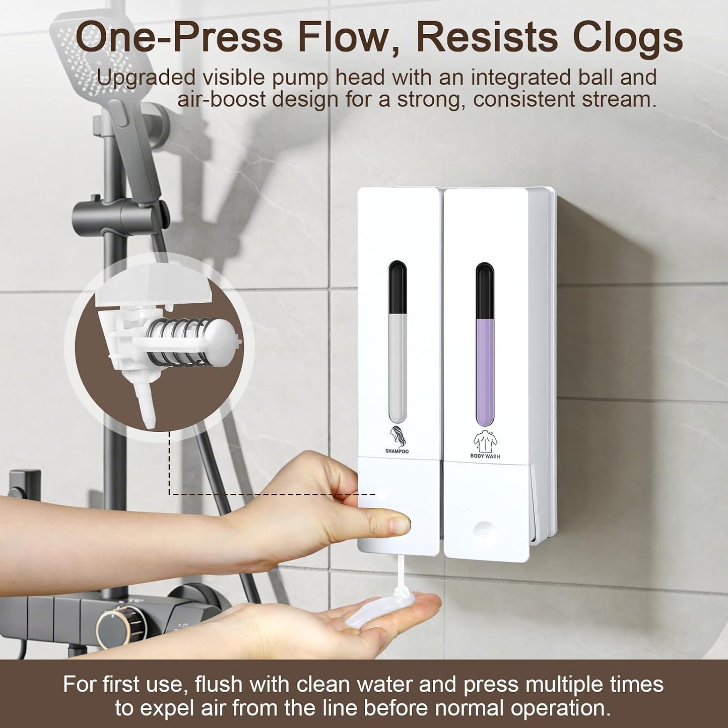 3 Chamber Shampoo and Conditioner Dispenser Set, No Drill Shower Soap | Refillable wall-mounted bottles, BPA-free. 3x400ml. Dispenses shampoo, conditioner,body wash, soap, lotion, gel. Black.