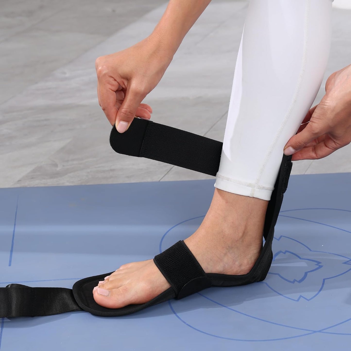 Foot and Calf Stretcher Strap for Plantar Fasciitis, Achilles and Hamstring | Secure padded foot sleeve with multi-loop strap stretches arches, toes, ankles and calves for PT, yoga, runners and heel pain