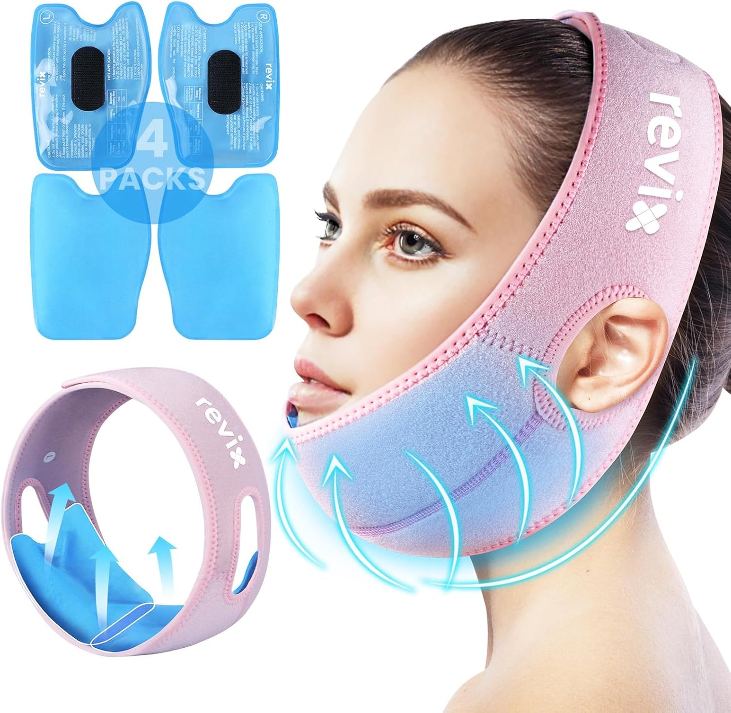 REVIX Wisdom Teeth Ice Pack Head Wrap for Face, Jaw & Chin Relief, Black | For Oral Surgery, Tooth Extraction, TMJ & Teeth Removed, 4 Reusable Hot & Cold Gel Packs, 3D Snug Fit