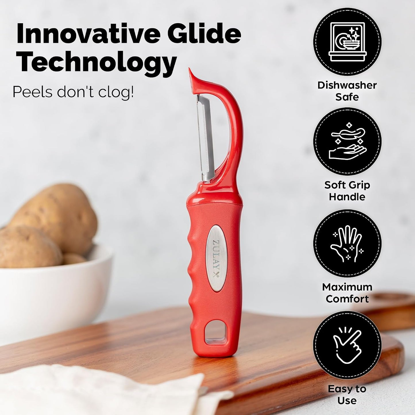 Zulay Kitchen Premium Vegetable Peeler for Kitchen - Swivel Peeler with Razor Sharp Stainless Steel Blades & Strong Ergonomic Handle - Dishwasher Safe, Easy To Use with Blemish Remover - Black