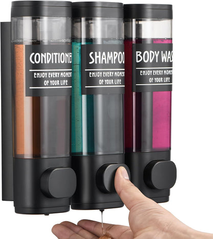 Shampoo and Conditioner Dispenser,GlintGath Shower Dispenser 2 Chamber No Drill Shampoo Dispenser for Shower Wall Mounted Shower Soap Dispenser for Bathroom Hotel,2 * 300ML,Matte Black