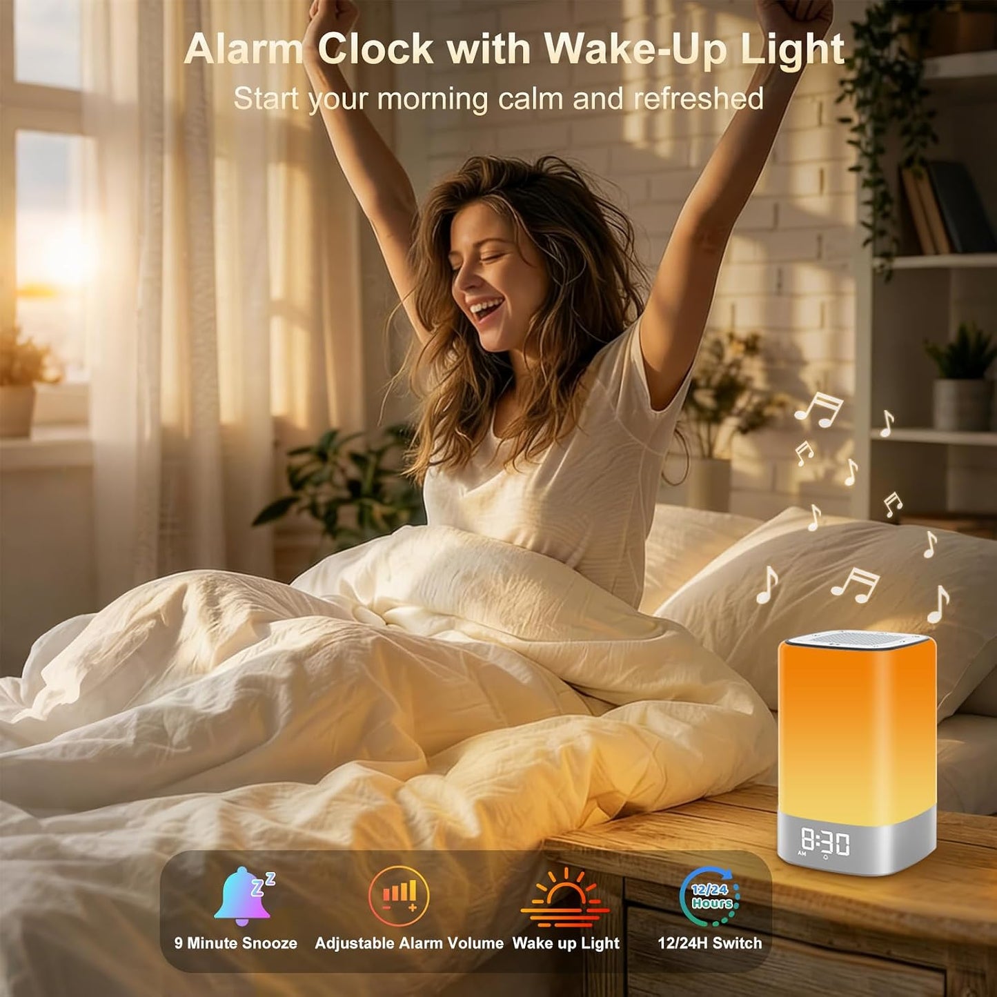 Sound Machine 32 Soothing Sounds, Alarm Clock Night Light Bluetooth Speaker | White Noise Machine, App Control, Timer, Alarm Clock for Bedroom Kids, Birthday Gifts for Women Teen Girls Boys Mom