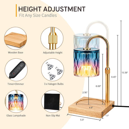 Candle Warmer Lamp with 3 Bulbs, Adjustable Height Dimmable Candle Warmer with Timer, Candle Lamp with Charming Gift Box Ribbon,Birthday Gifts for Women Mom, House Warming Gifts New Home Decor