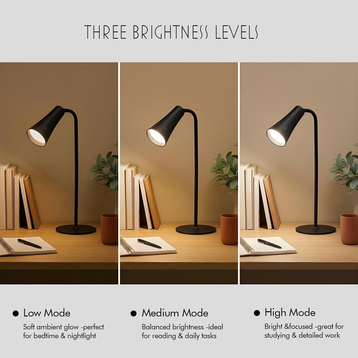 4-in-1 Rechargeable Desk Lamp, Clip and Wall Light, 2 Pack | Use as a desk, clip, wall, or handheld light with USB-C recharge and flexible placement.