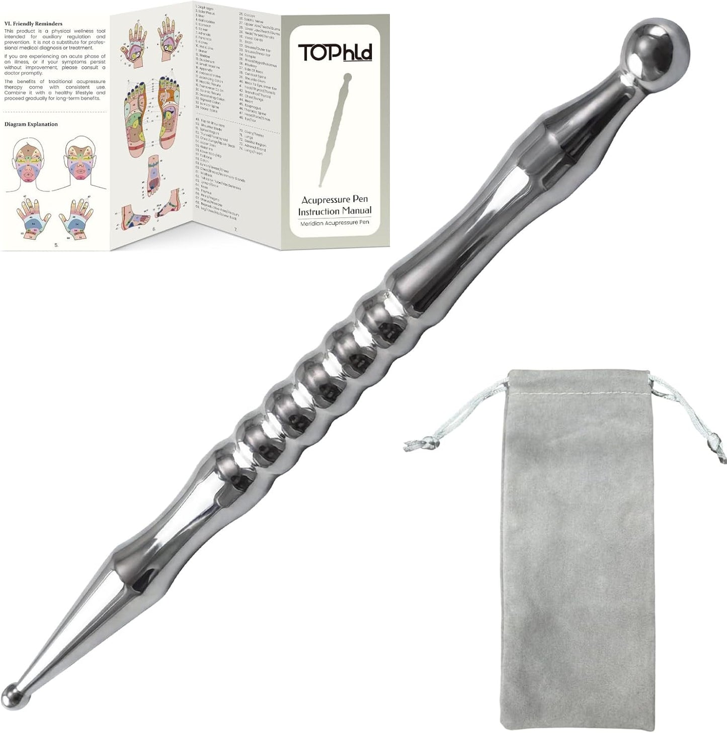 Acupuncture Pen, Premium Stainless Steel Acupressure Pen for Muscle Tension Pain Relief, Trigger Point Massage Pen Manual Reflexology Tool