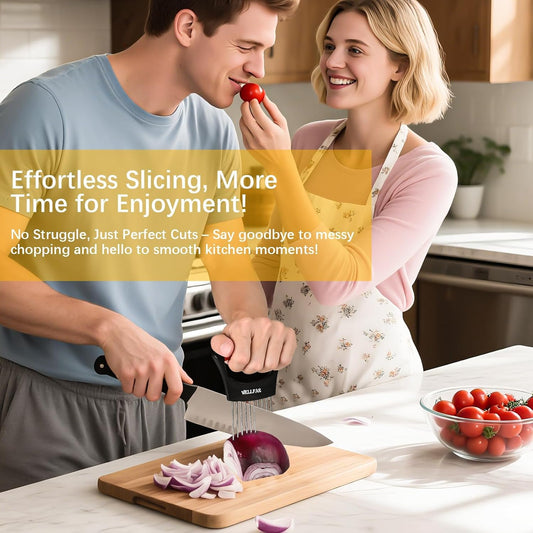 2PCS Onion Slicer, Vegetable Holder for Slicing, Slice Cutter Chopper Guide | Stainless Steel Onion Holders, Safe Anti-Cut, Uniform Kitchen Tool for Tomato, Avocado, Potato, Egg, Lemon, Meat Tenderizer.