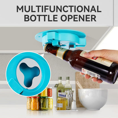 Jar Opener Bottle Opener for Seniors with Arthritis - Under Cabinet Jar Opener for Weak Hands, Rotary Lid Opener, Easy Twist-Off Lids for Jars & Bottles, Original Kitchen Gadgets (Red)