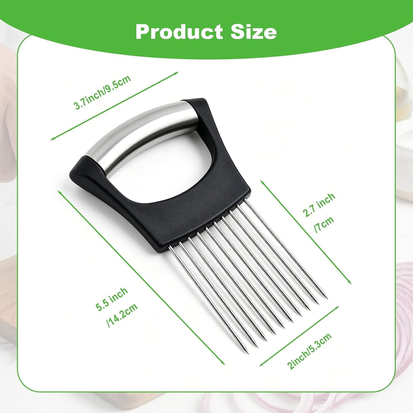 Onion Slice Holder, Stainless Steel Onion Holder for Slicing with Protective Case,Chopper Slicing Assistant Tool for Meat, Onion, Potato, Tomato,Lemon - Kitchen Gadgets (1 Pack)
