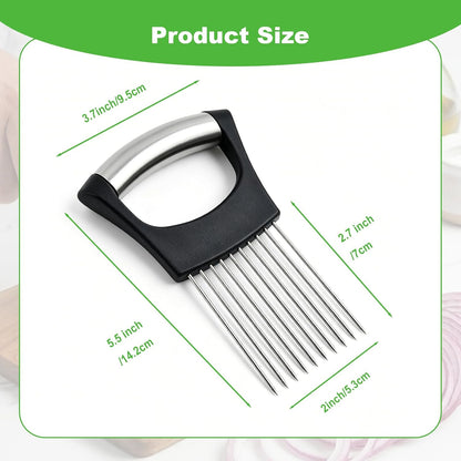 Onion Slice Holder, Stainless Steel Onion Holder for Slicing with Protective Case,Chopper Slicing Assistant Tool for Meat, Onion, Potato, Tomato,Lemon - Kitchen Gadgets (1 Pack)