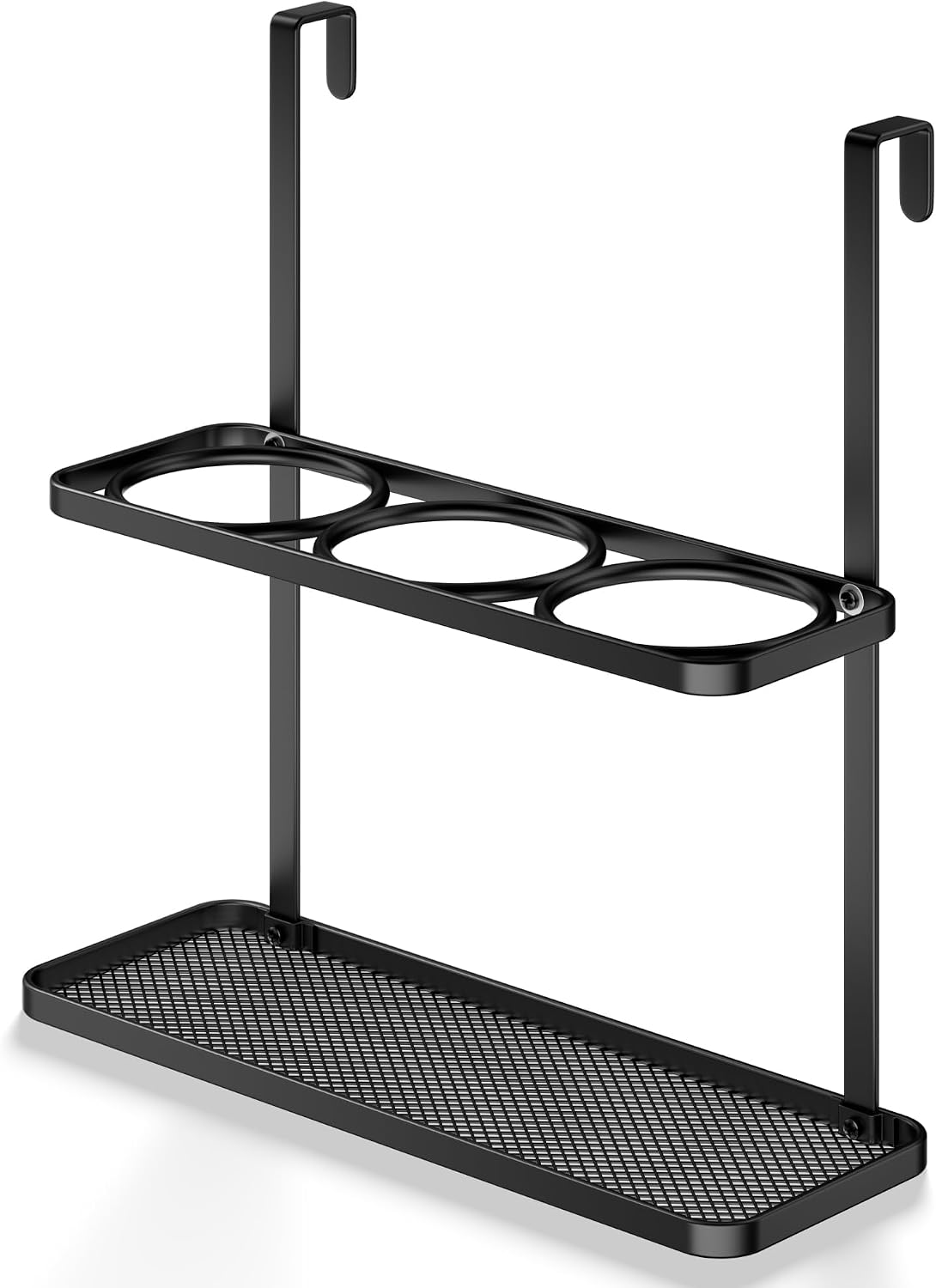 3-in-1 Hair Tool Organizer Holder for Dryer, Straightener & Curling Iron - Mounts on Cabinet Door&Tabletop, Black