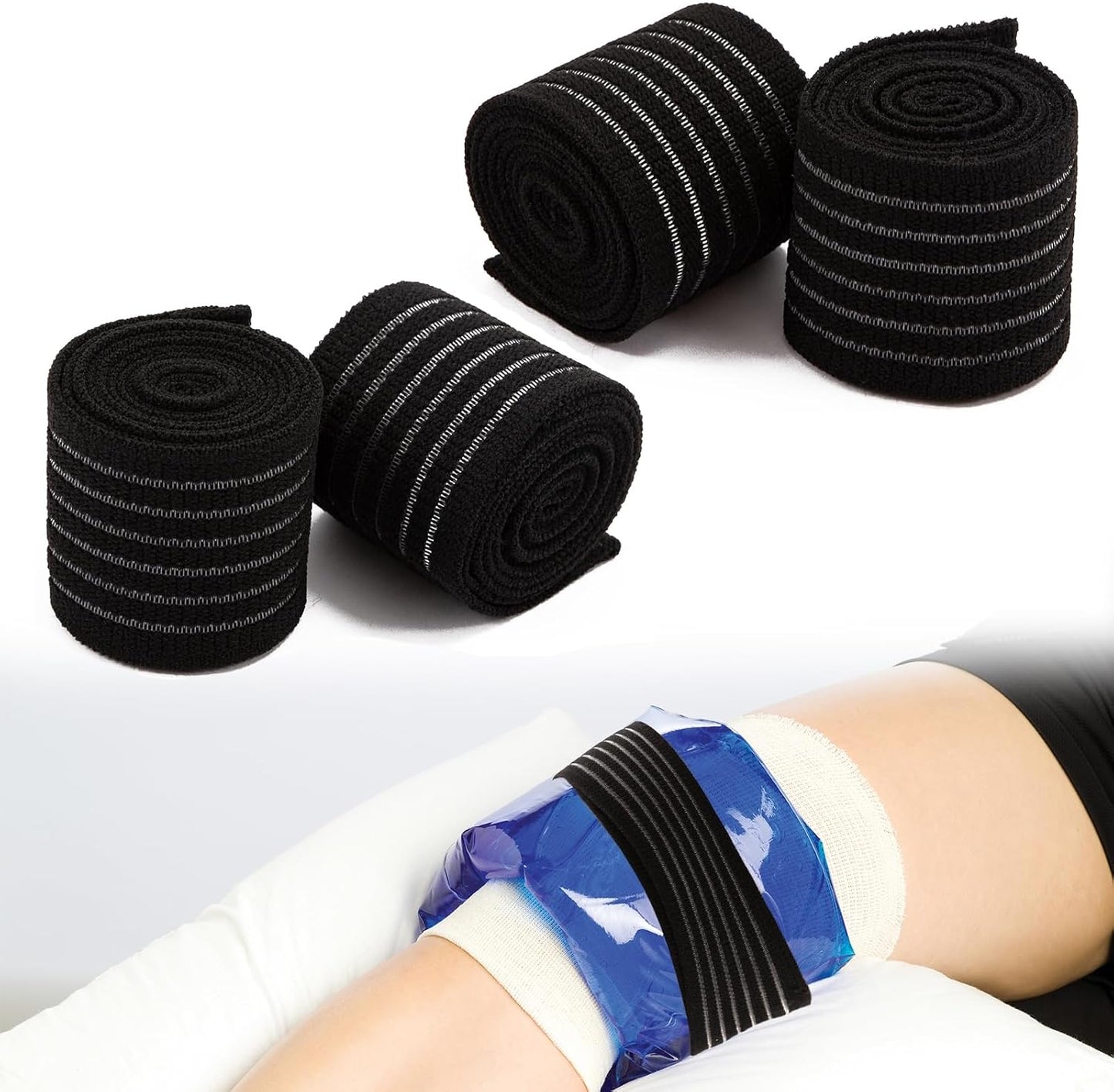 4Pack Elastic Ice Pack Straps,35.5" x 2" Reusable Fastening Bands | Soft and Comfortable, Adjustable Extension Straps,Cold and Hot Therapy,Ideal for Elbow,Thigh,Calf,Waist,Knee,Ankle,Shoulder