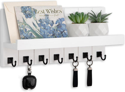Key Holder for Wall, Decorative Key Holder with Shelf | Key and Mail Holder Wall Mount, Farmhouse Decor with 5 Key Hooks for Keys, Coats, ect.