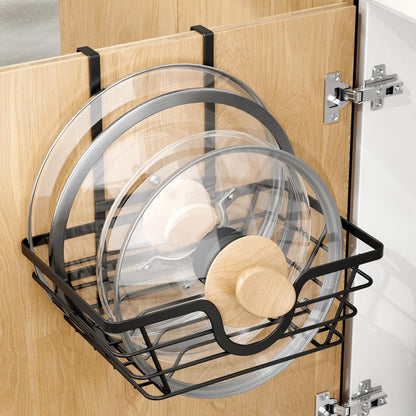 TIDIIABODE Pot Lid Organizer, Adjustable Kitchen Pot Lid Holder Inside Cabinet, Kitchen Cabinet Organizer Hanging for Food Storage Container, Pot, Pan Lid & Bakeware, Black