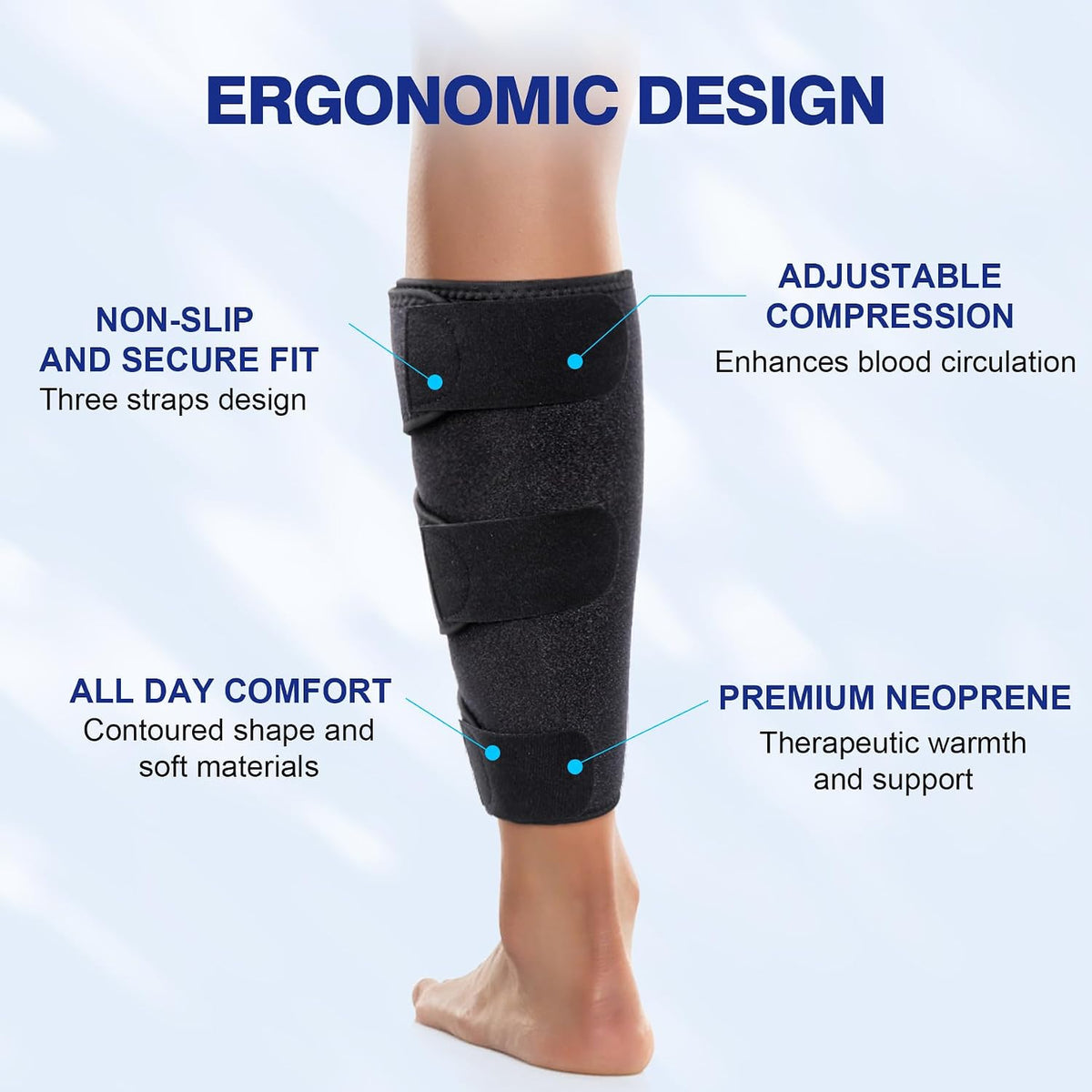 Cozyhealth Neoprene Calf Compression Brace, Adjustable Support Wrap for Muscle Strain, Shin Splints, Swelling Relief, Men and Women