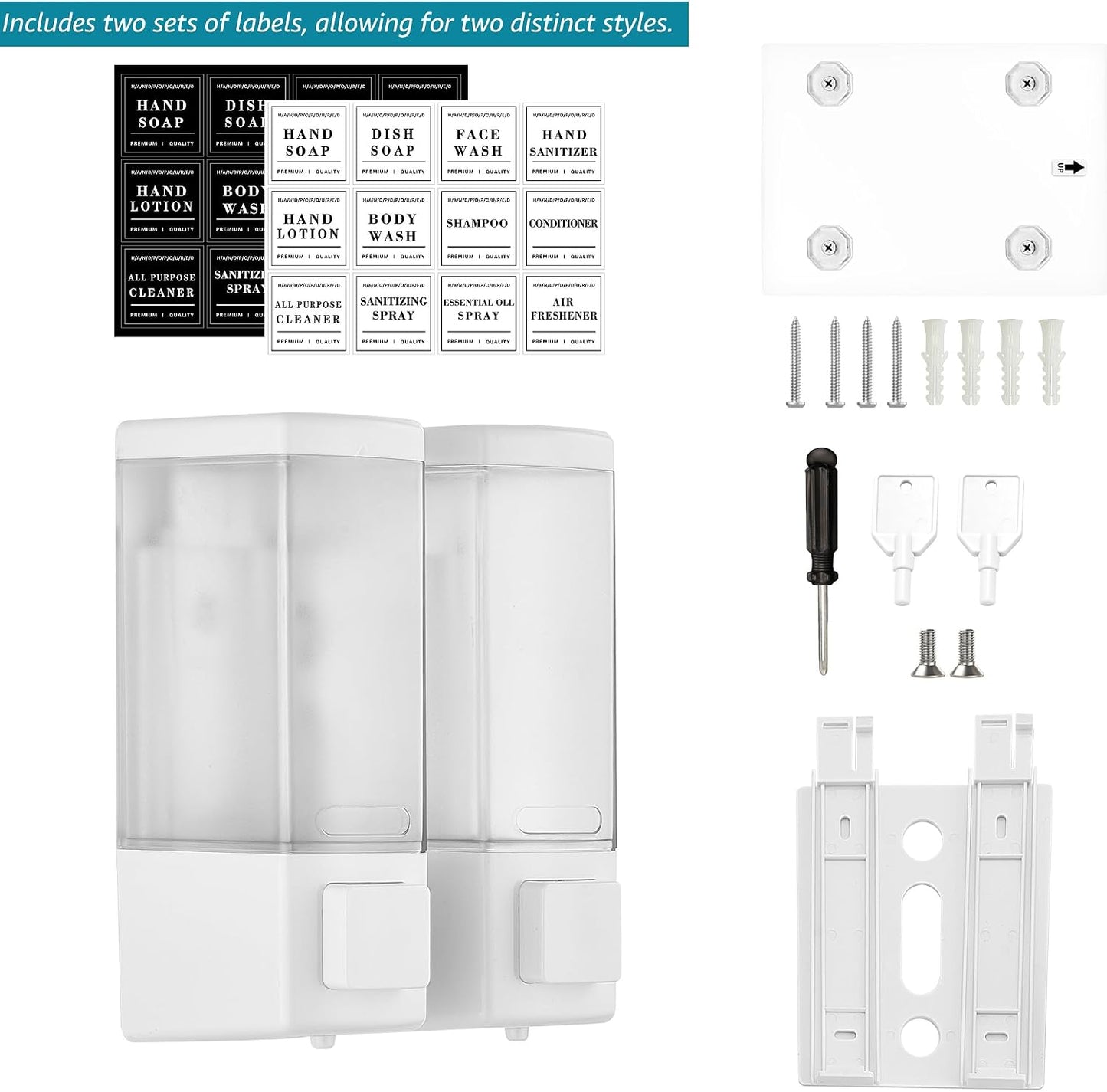 Shampoo and Conditioner Dispenser for Shower, 3 Chamber, Black | Wall Mounted, No Drill, 3×16.9oz, ABS Plastic Material, Refillable With Labels, For Bathroom Hotel