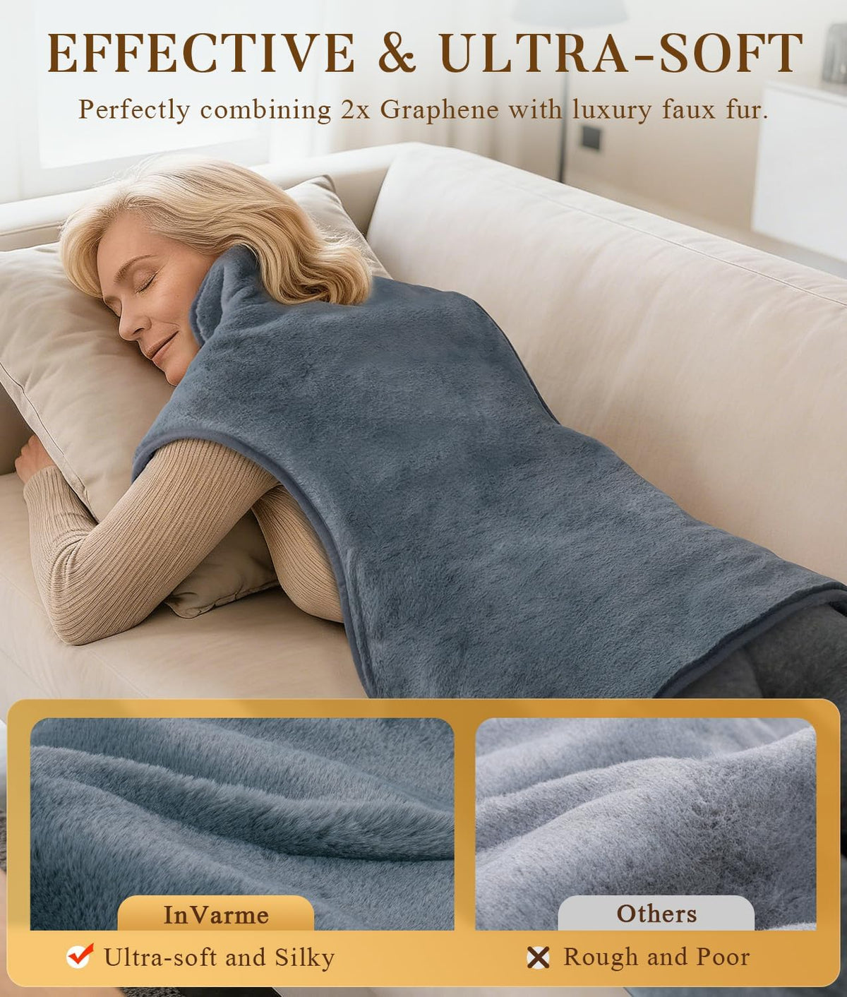Neck-Back Far Infrared Heating Pad: 2X Graphene and Luxury Plush Electric Heating Pad for Neck Shoulders Back - 3X Deeper Pain Relief for Mom Dad in Full Body - 24” X 37” 3H Auto Off