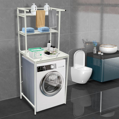 Over Washer and Dryer Storage Shelf Portable Organizer Rack Space Saver Standing Rack with Adjustable Feet for Bathroom Laundry Room (Black+Oak)