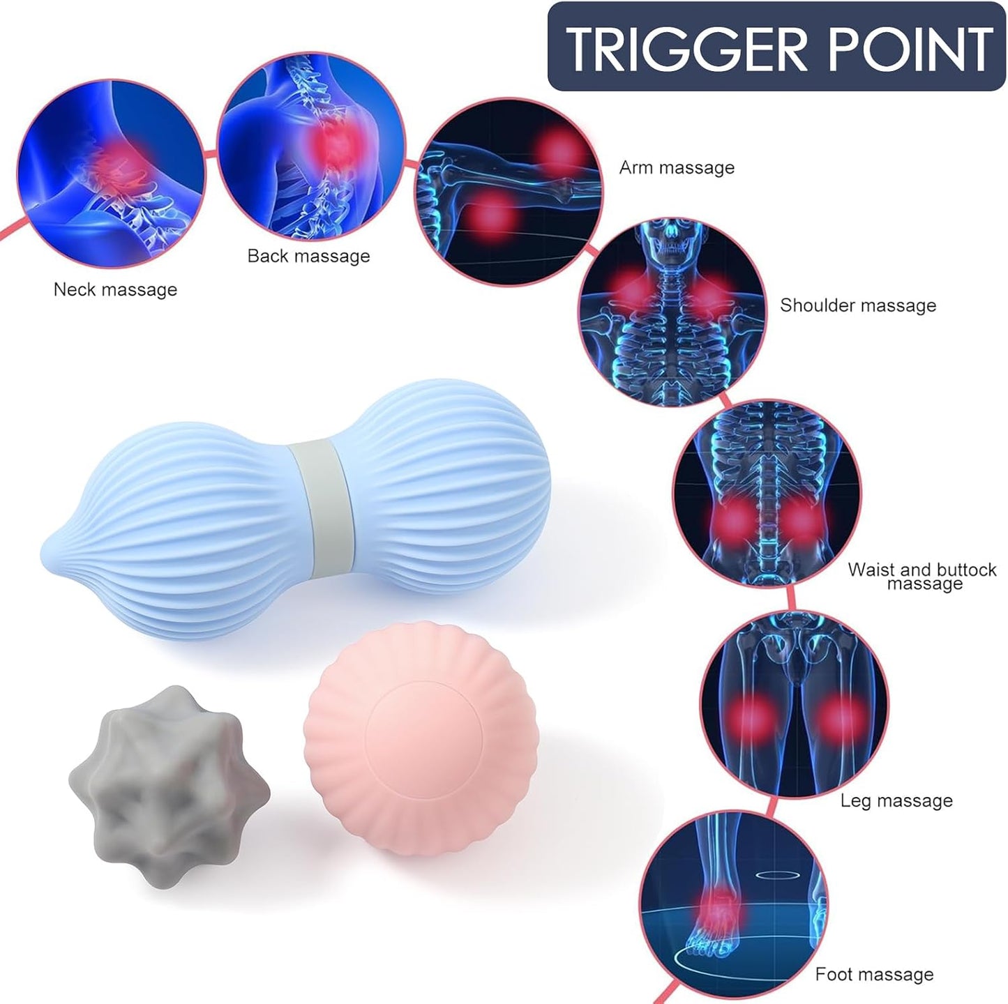 3-Piece Silicone Lacrosse Ball Set for Deep Tissue and Trigger Points - Smooth, Textured, and Spiky Massage Balls for Myofascial Release, Muscle Knots & Plantar Fasciitis