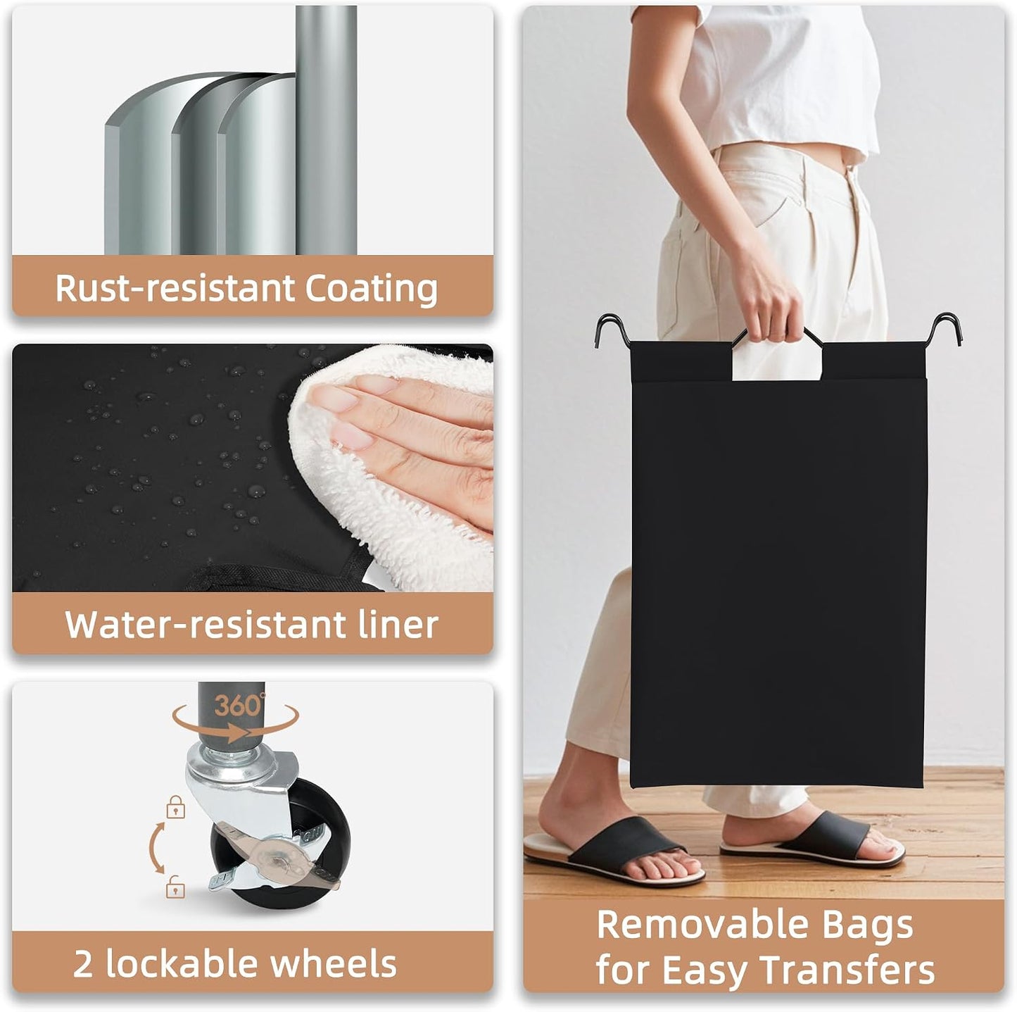 STORAGE MANIAC 3 Section Laundry Sorter, 35.6 Gal (135 L) Laundry Hamper Cart with Heavy Duty Rolling Lockable Wheels and Removable Bags, Clothes Organizer Basket Separator Hamper, Gray
