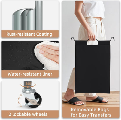 STORAGE MANIAC 3 Section Laundry Sorter, 35.6 Gal (135 L) Laundry Hamper Cart with Heavy Duty Rolling Lockable Wheels and Removable Bags, Clothes Organizer Basket Separator Hamper, Gray