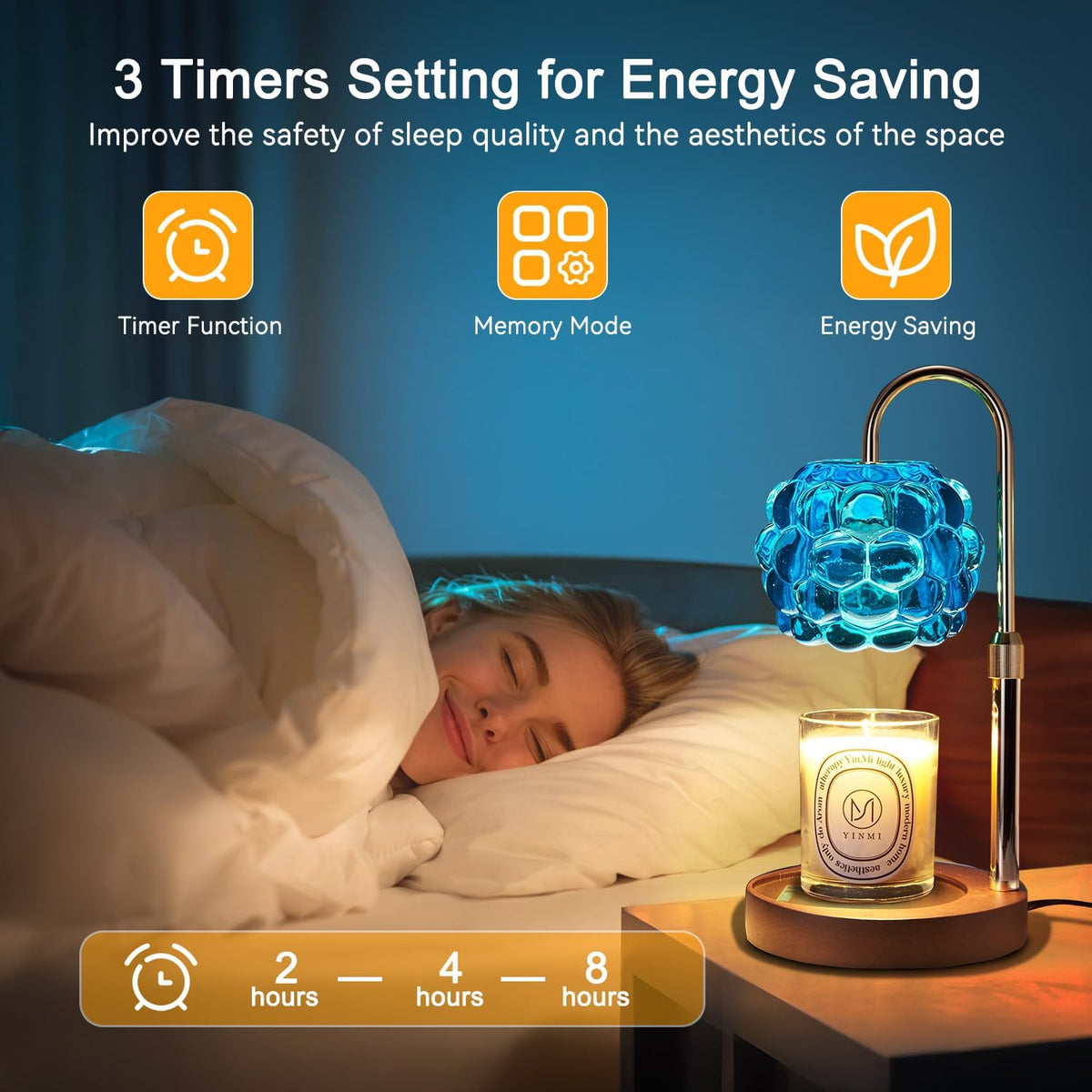 Candle Warmer Lamp with Timer Adjustable - Height Candle Warmer, Dimmer, Black Glass Wax Melting Lamps for Home Decor, for Candles in Jars with 2 Bulbs