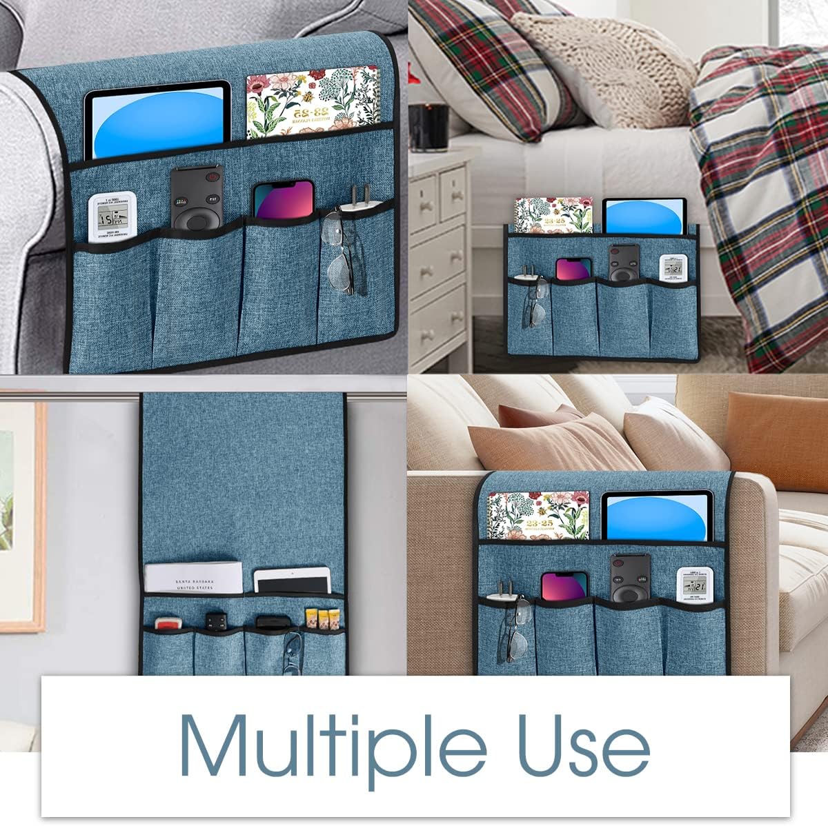Joywell Remote Caddy Couch Remote Control Holder for Recliner Sofa Armrest Organizer Non Slip Arm Chair Caddie with 6 Pocket Storage for Magazine, Tablet, Phone, iPad, Black