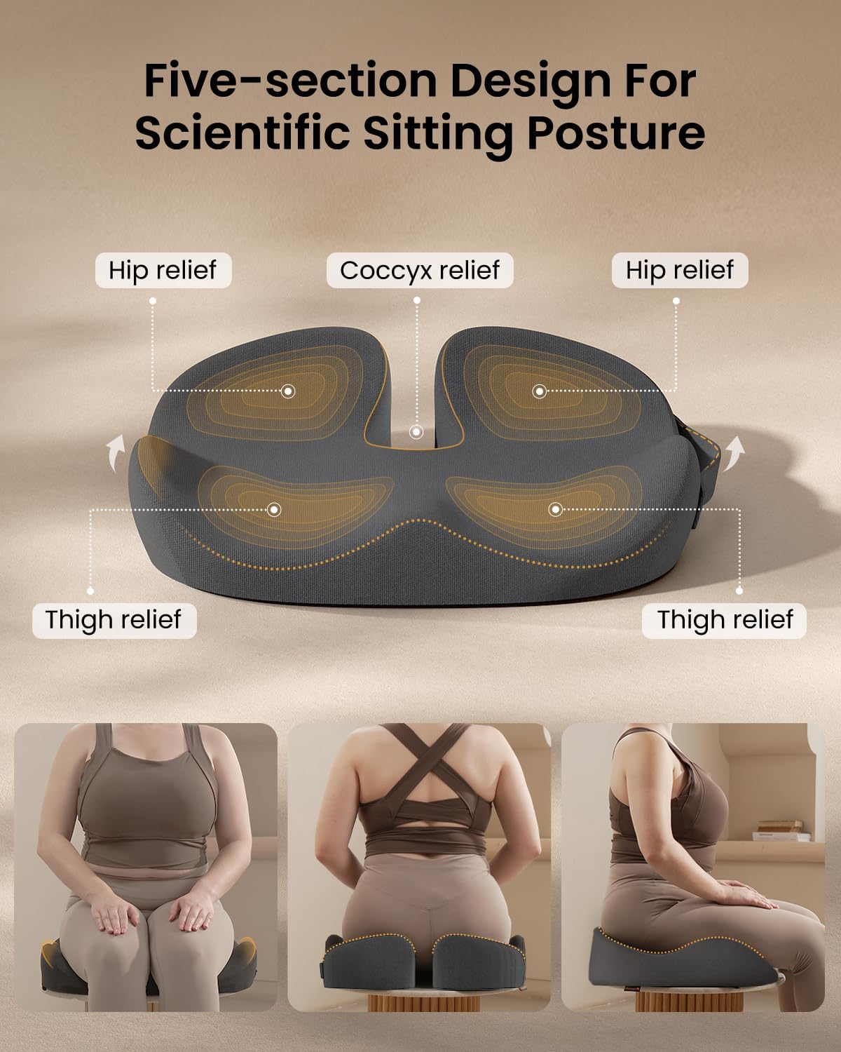 ProtoArc Seat Cushion, Office Chair Cushion for Sciatica, Black | Coccyx Cushion, Ergonomic Memory Foam Seat Cushion for Car, Home, Pressure Relief Pad for Hip, Tailbone, All Day Comfort