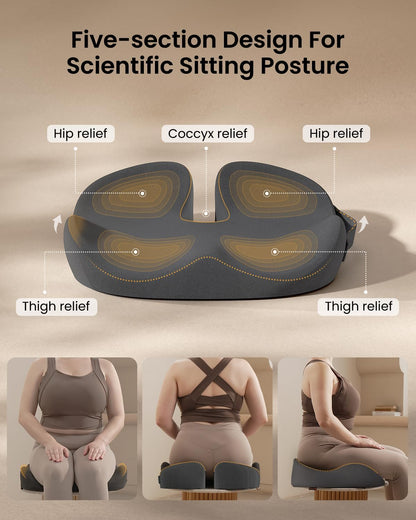 ProtoArc Seat Cushion, Office Chair Cushion for Sciatica, Black | Coccyx Cushion, Ergonomic Memory Foam Seat Cushion for Car, Home, Pressure Relief Pad for Hip, Tailbone, All Day Comfort