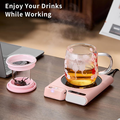 Mug Warmer with 4-Hour Auto Shut Off, 3 Temperature Settings, Frosted Black Rectangular Electric Beverage Heater, Borosilicate Glass Panel, 54-Inch Cord, Coffee Warmer for Desk, Tea Warmer