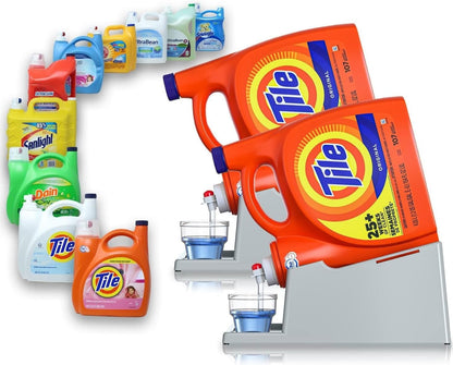 Liquid Laundry Detergent Holder Stand with Drip Tray - 1 Pack - White | Easy Pouring, Rubber Feet, Secure Strap, Angled Stand, Fabric Softener Dispenser for Laundry Room Organization & Storage