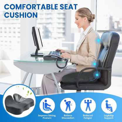 CushZone Ergonomic Seat Cushion, Sciatica Support for Office Chair, Black