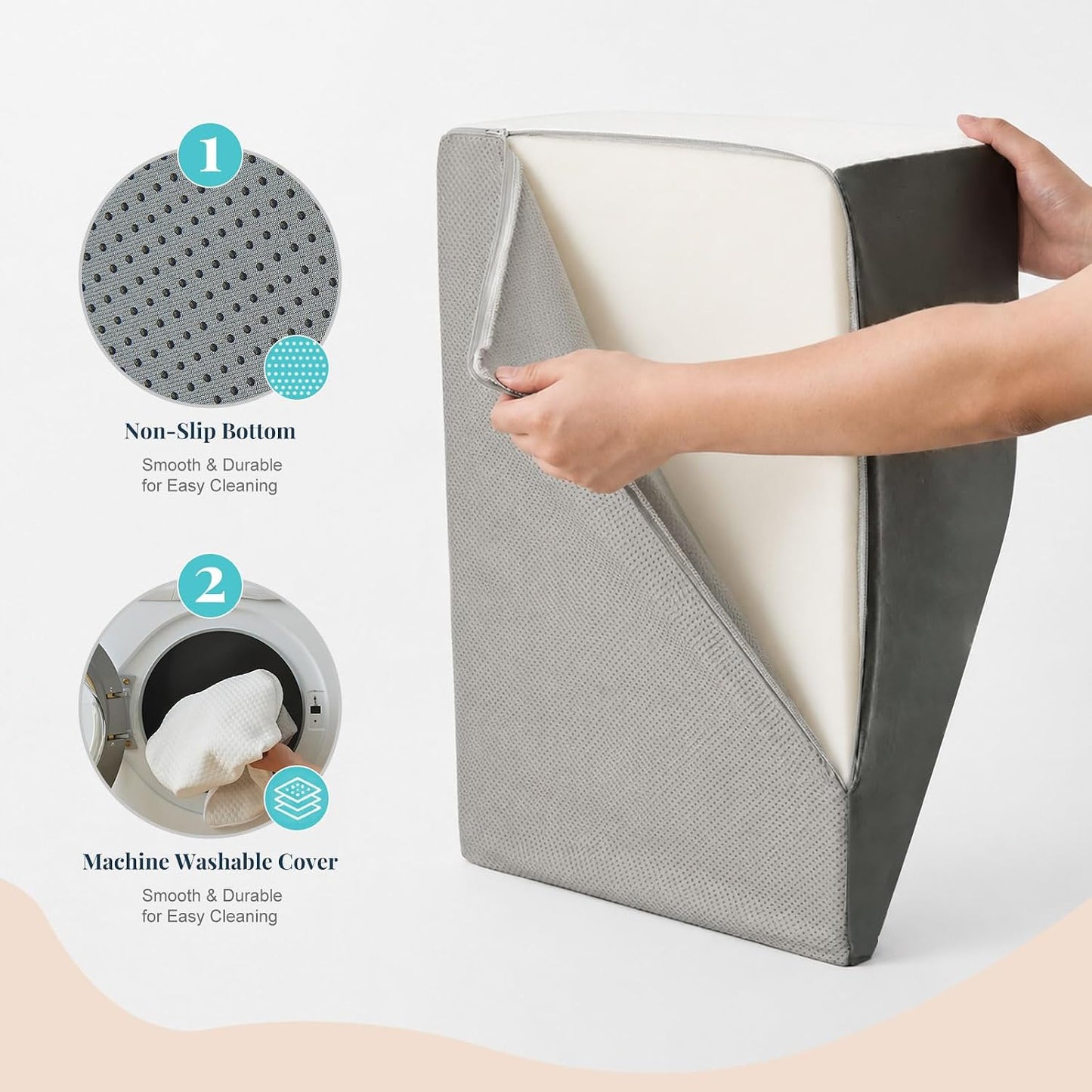 Yojoker Leg Elevation Pillow Blood Circulation, Memory Foam Wedge Pillow for Legs Swelling, Leg Elevation Pillows for After Surgery, Knee Wedge Pillow for Sleeping Back Hip Ankles Relief White/Grey