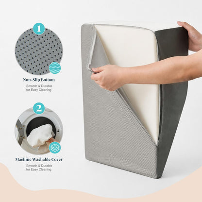Yojoker Leg Elevation Pillow Blood Circulation, Memory Foam Wedge Pillow for Legs Swelling, Leg Elevation Pillows for After Surgery, Knee Wedge Pillow for Sleeping Back Hip Ankles Relief White/Grey