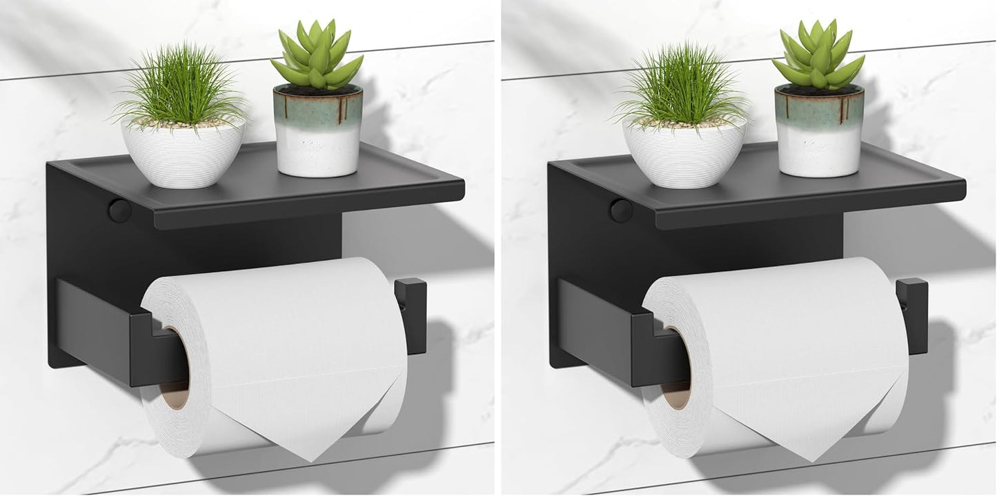 HITSLAM Toilet Paper Holder Matte Black, Adhesive Wall Mount, No Rotation | Heavy Duty Metal | anti rotation slot | vertical or horizontal setup |rustproof matte black finish|Bathroom Tissue Dispenser
